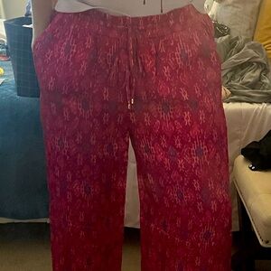 Geometric Print Satin Shantung Wide Leg Pants